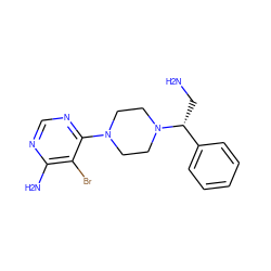 NC[C@H](c1ccccc1)N1CCN(c2ncnc(N)c2Br)CC1 ZINC000219035370