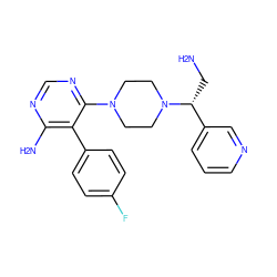 NC[C@H](c1cccnc1)N1CCN(c2ncnc(N)c2-c2ccc(F)cc2)CC1 ZINC000219313340