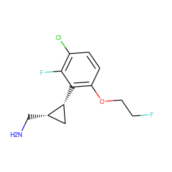 NC[C@H]1C[C@H]1c1c(OCCF)ccc(Cl)c1F ZINC000653707681