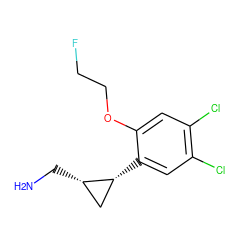 NC[C@H]1C[C@H]1c1cc(Cl)c(Cl)cc1OCCF ZINC000653708978