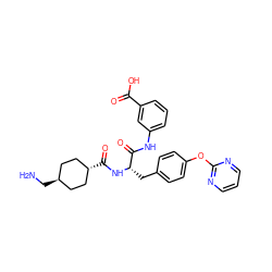 NC[C@H]1CC[C@H](C(=O)N[C@@H](Cc2ccc(Oc3ncccn3)cc2)C(=O)Nc2cccc(C(=O)O)c2)CC1 ZINC000261091675