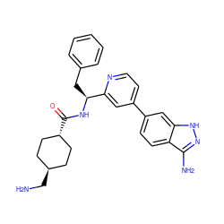 NC[C@H]1CC[C@H](C(=O)N[C@@H](Cc2ccccc2)c2cc(-c3ccc4c(N)n[nH]c4c3)ccn2)CC1 ZINC000299854556