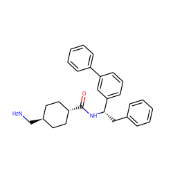 NC[C@H]1CC[C@H](C(=O)N[C@@H](Cc2ccccc2)c2cccc(-c3ccccc3)c2)CC1 ZINC000299869559