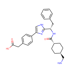 NC[C@H]1CC[C@H](C(=O)N[C@@H](Cc2ccccc2)c2nc(-c3ccc(CC(=O)O)cc3)c[nH]2)CC1 ZINC000299837716