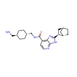 NC[C@H]1CC[C@H](CNC(=O)c2ccnc3[nH]c([C@H]4C[C@H]5CC[C@H]4C5)nc23)CC1 ZINC000653667420