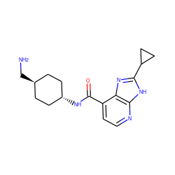 NC[C@H]1CC[C@H](NC(=O)c2ccnc3[nH]c(C4CC4)nc23)CC1 ZINC000653667307