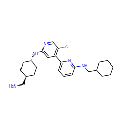 NC[C@H]1CC[C@H](Nc2cc(-c3cccc(NCC4CCCCC4)n3)c(Cl)cn2)CC1 ZINC000261119039