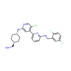 NC[C@H]1CC[C@H](Nc2cc(-c3cccc(NCc4cc(F)ccc4F)n3)c(Cl)cn2)CC1 ZINC000261176210