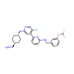 NC[C@H]1CC[C@H](Nc2cc(-c3cccc(NCc4cccc(OC(F)F)c4)n3)c(Cl)cn2)CC1 ZINC000261089836