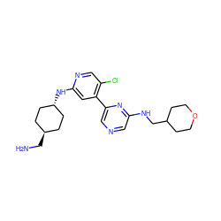 NC[C@H]1CC[C@H](Nc2cc(-c3cncc(NCC4CCOCC4)n3)c(Cl)cn2)CC1 ZINC000261130733