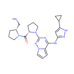 NC[C@H]1CCCN1C(=O)[C@@H]1CCCN1c1nc(Nc2cc(C3CC3)[nH]n2)c2cccn2n1 ZINC000096177844