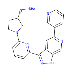 NC[C@H]1CCN(c2cccc(-c3n[nH]c4cnc(-c5cccnc5)cc34)n2)C1 ZINC000205247163