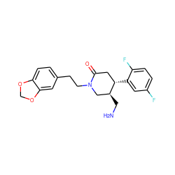 NC[C@H]1CN(CCc2ccc3c(c2)OCO3)C(=O)C[C@@H]1c1cc(F)ccc1F ZINC000169312423