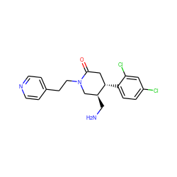 NC[C@H]1CN(CCc2ccncc2)C(=O)C[C@@H]1c1ccc(Cl)cc1Cl ZINC000169312429