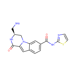 NC[C@H]1Cn2c(cc3ccc(C(=O)Nc4nccs4)cc32)C(=O)N1 ZINC000029126052