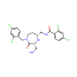 NC[C@H]1N[C@@H](CNC(=O)c2ccc(Cl)cc2Cl)CCN(Cc2ccc(Cl)cc2Cl)C1=O ZINC001772655728