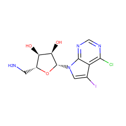 NC[C@H]1O[C@@H](n2cc(I)c3c(Cl)ncnc32)[C@H](O)[C@@H]1O ZINC000013809479