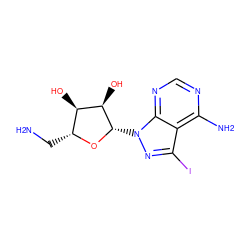 NC[C@H]1O[C@@H](n2nc(I)c3c(N)ncnc32)[C@H](O)[C@@H]1O ZINC000003797163