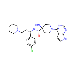 NC1(C(=O)N[C@@H](CCN2CCCCC2)c2ccc(Cl)cc2)CCN(c2ncnc3[nH]ccc23)CC1 ZINC000095581497