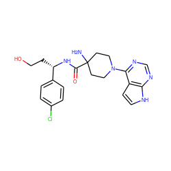 NC1(C(=O)N[C@@H](CCO)c2ccc(Cl)cc2)CCN(c2ncnc3[nH]ccc23)CC1 ZINC000043204023