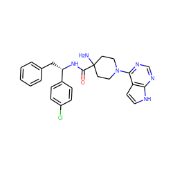 NC1(C(=O)N[C@@H](Cc2ccccc2)c2ccc(Cl)cc2)CCN(c2ncnc3[nH]ccc23)CC1 ZINC000095580724