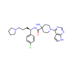 NC1(C(=O)N[C@H](CCCN2CCCC2)c2ccc(Cl)cc2)CCN(c2ncnc3[nH]ccc23)CC1 ZINC000095584033