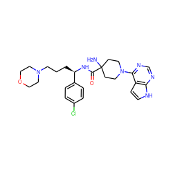 NC1(C(=O)N[C@H](CCCN2CCOCC2)c2ccc(Cl)cc2)CCN(c2ncnc3[nH]ccc23)CC1 ZINC000095585889