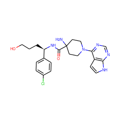 NC1(C(=O)N[C@H](CCCO)c2ccc(Cl)cc2)CCN(c2ncnc3[nH]ccc23)CC1 ZINC000095585033