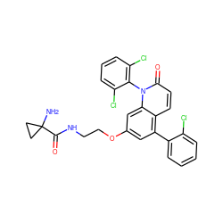 NC1(C(=O)NCCOc2cc(-c3ccccc3Cl)c3ccc(=O)n(-c4c(Cl)cccc4Cl)c3c2)CC1 ZINC000029125484