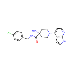 NC1(C(=O)NCc2ccc(Cl)cc2)CCN(c2ccnc3[nH]ccc23)CC1 ZINC000084405605