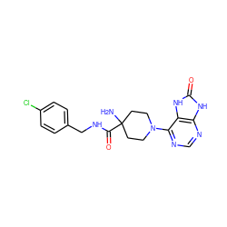 NC1(C(=O)NCc2ccc(Cl)cc2)CCN(c2ncnc3[nH]c(=O)[nH]c23)CC1 ZINC000043174781