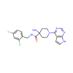 NC1(C(=O)NCc2ccc(Cl)cc2Cl)CCN(c2ncnc3[nH]ccc23)CC1 ZINC000045368487