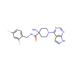 NC1(C(=O)NCc2ccc(F)cc2F)CCN(c2ncnc3[nH]ccc23)CC1 ZINC000045358308