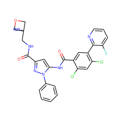 NC1(CNC(=O)c2cc(NC(=O)c3cc(-c4ncccc4F)c(Cl)cc3Cl)n(-c3ccccc3)n2)COC1 ZINC001772639074