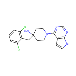 NC1(Cc2c(Cl)cccc2Cl)CCN(c2ncnc3[nH]ccc23)CC1 ZINC000045356824