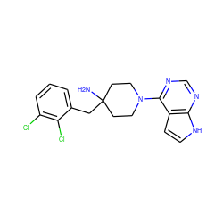 NC1(Cc2cccc(Cl)c2Cl)CCN(c2ncnc3[nH]ccc23)CC1 ZINC000045356797