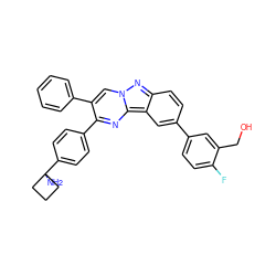 NC1(c2ccc(-c3nc4c5cc(-c6ccc(F)c(CO)c6)ccc5nn4cc3-c3ccccc3)cc2)CCC1 ZINC000143450047