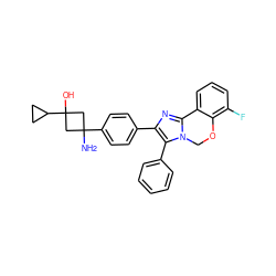 NC1(c2ccc(-c3nc4n(c3-c3ccccc3)COc3c(F)cccc3-4)cc2)CC(O)(C2CC2)C1 ZINC000169703863