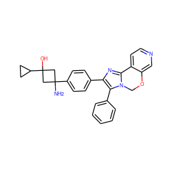 NC1(c2ccc(-c3nc4n(c3-c3ccccc3)COc3cnccc3-4)cc2)CC(O)(C2CC2)C1 ZINC000169703886