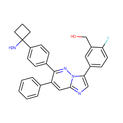 NC1(c2ccc(-c3nn4c(-c5ccc(F)c(CO)c5)cnc4cc3-c3ccccc3)cc2)CCC1 ZINC000146989204