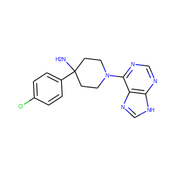 NC1(c2ccc(Cl)cc2)CCN(c2ncnc3[nH]cnc23)CC1 ZINC000029052136