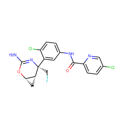 NC1=N[C@@](CF)(c2cc(NC(=O)c3ccc(Cl)cn3)ccc2Cl)[C@@H]2C[C@@H]2O1 ZINC000226086512