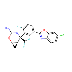 NC1=N[C@@](c2cc(-c3nc4ccc(Cl)cc4o3)ccc2F)(C(F)F)[C@H]2C[C@H]2O1 ZINC000226089619