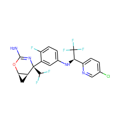 NC1=N[C@@](c2cc(N[C@H](c3ccc(Cl)cn3)C(F)(F)F)ccc2F)(C(F)F)[C@H]2C[C@H]2O1 ZINC000225700148