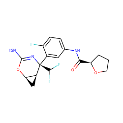 NC1=N[C@@](c2cc(NC(=O)[C@H]3CCCO3)ccc2F)(C(F)F)[C@H]2C[C@H]2O1 ZINC000226066294