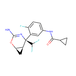 NC1=N[C@@](c2cc(NC(=O)C3CC3)ccc2F)(C(F)F)[C@H]2C[C@H]2O1 ZINC000226078860