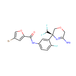 NC1=N[C@@](c2cc(NC(=O)c3cc(Br)co3)ccc2F)(C(F)F)COC1 ZINC000113657558