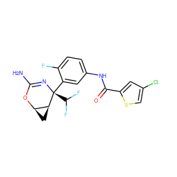 NC1=N[C@@](c2cc(NC(=O)c3cc(Cl)cs3)ccc2F)(C(F)F)[C@H]2C[C@H]2O1 ZINC000226110166