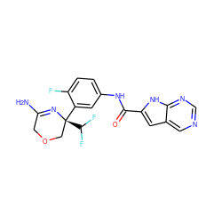 NC1=N[C@@](c2cc(NC(=O)c3cc4cncnc4[nH]3)ccc2F)(C(F)F)COC1 ZINC000113658704