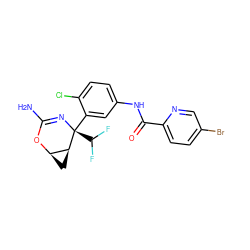 NC1=N[C@@](c2cc(NC(=O)c3ccc(Br)cn3)ccc2Cl)(C(F)F)[C@H]2C[C@H]2O1 ZINC000226081609